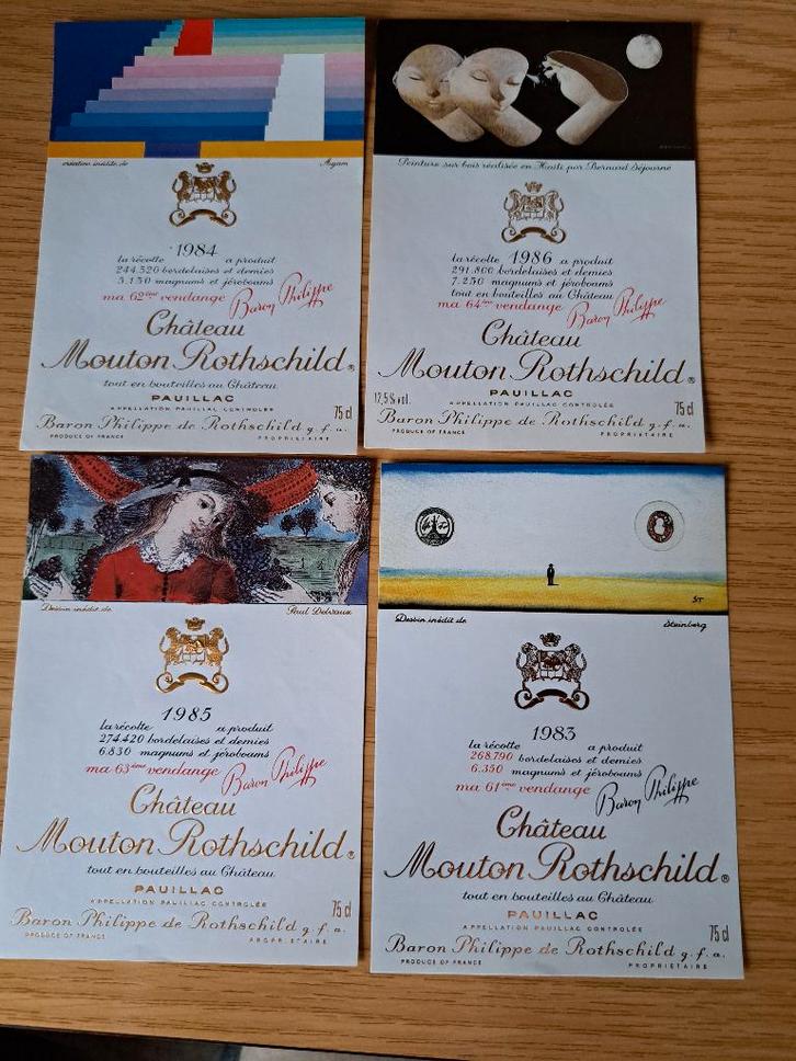 Lot van 8 wijnetiketten MOUTON ROTHSCHILD, Verzamelen, Wijnen, Zo goed als nieuw, Rode wijn, Frankrijk, Ophalen of Verzenden