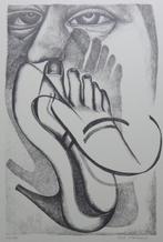 CYR FRIMOUT / HOGE HAKKEN / ZW-W LITHO / 76x56cm / SIG, Antiek en Kunst, Ophalen of Verzenden