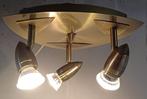 Plafonnier goudkleur met 3 spotten incl. lampen, Gebruikt, Metaal, Ophalen