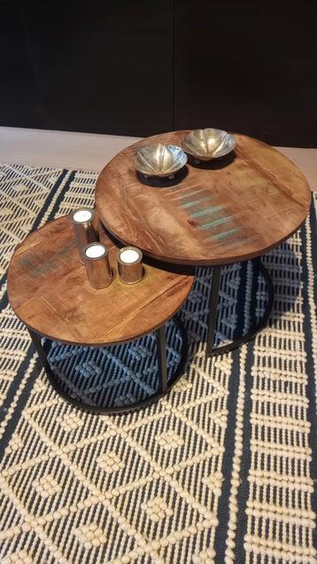 2 tables de salon style industriel en bois de récupération m