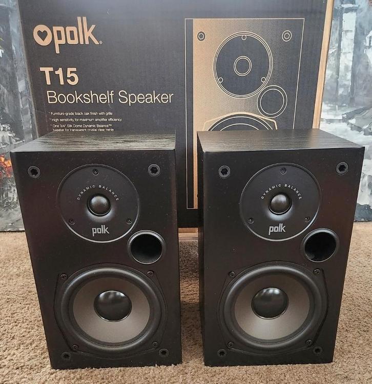 Polk Audio T15-luidsprekers: 2 x 150 watt - 8 ohm - op twee, Audio, Tv en Foto, Luidsprekerboxen, Nieuw, Front, Rear of Stereo speakers