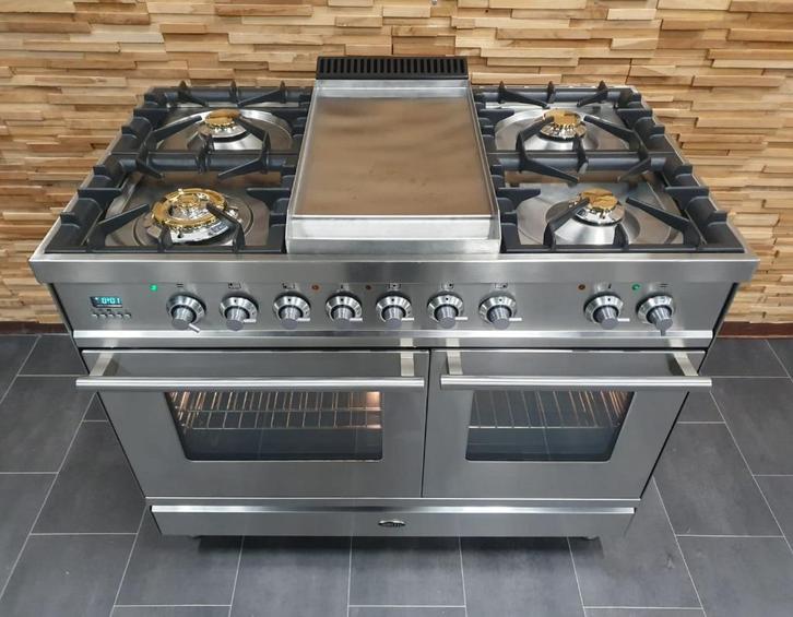 🔥Luxe Boretti Fornuis 100cm RVS 2 ovens 5 pits Frytop, Elektronische apparatuur, Fornuizen, Zo goed als nieuw, Vrijstaand, Gas