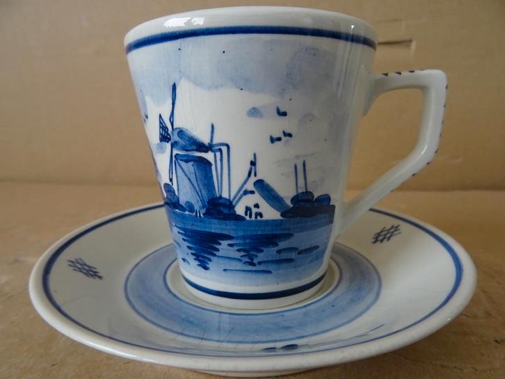 Tasse et soucoupe bleu de Delft Delfts Holland Handwerk 1960, Antiquités & Art, Curiosités & Brocante, Enlèvement ou Envoi
