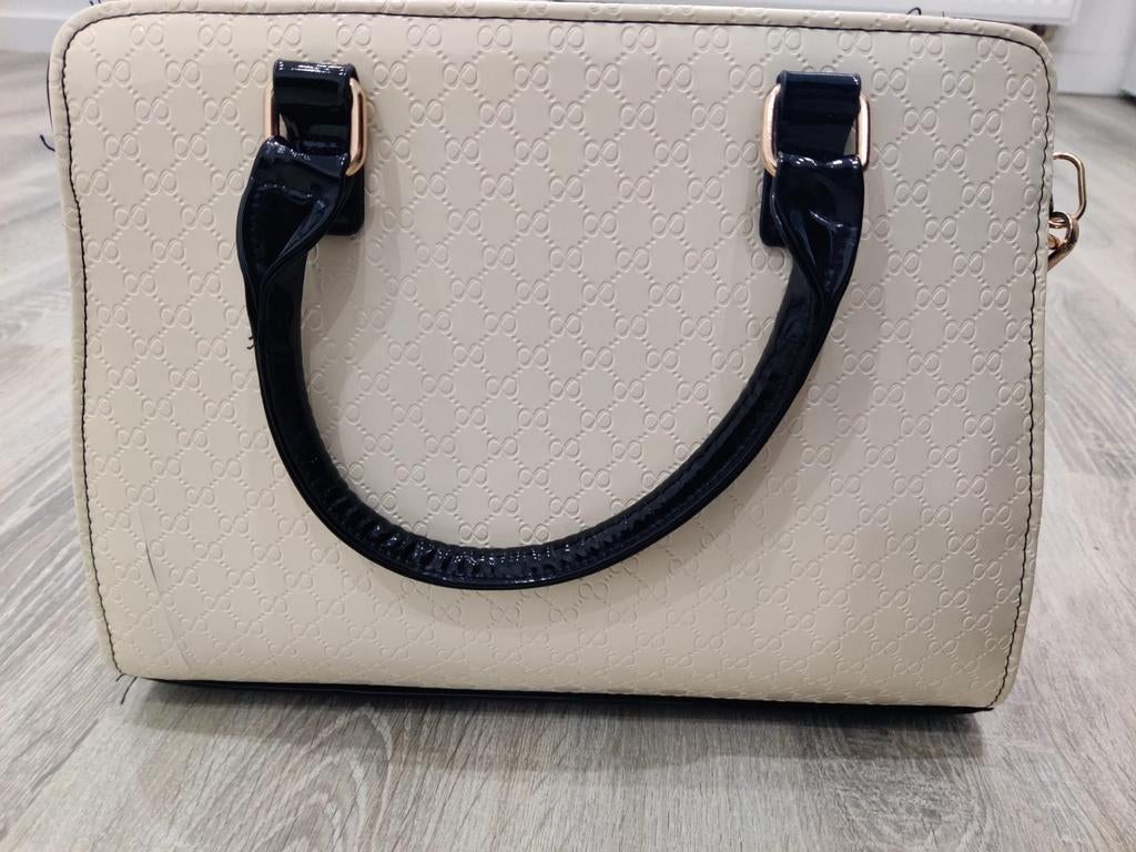 Sac à main blanc avec accents noirs et côtés jaunes, Enlèvement ou Envoi, Sac à main