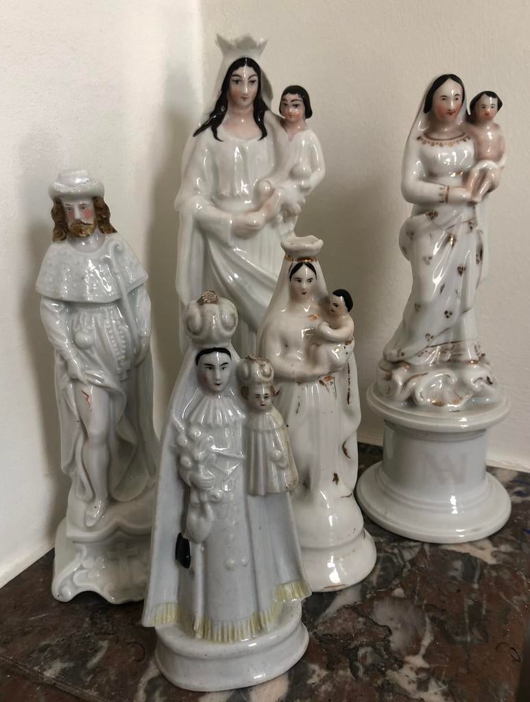 Lot 5 statues anciennes de saints en porcelaine, vers 1890, Antiquités & Art, Envoi