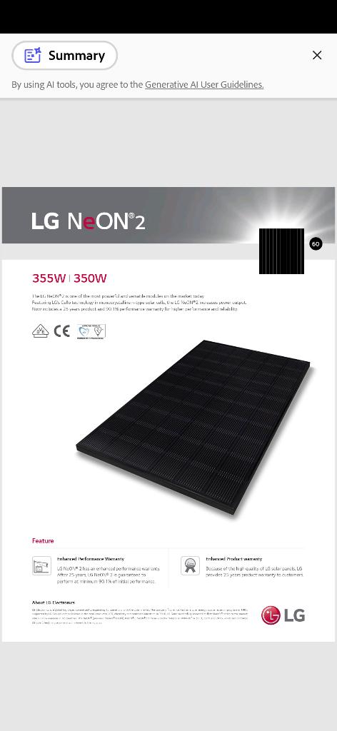 5 x Zonnepanelen LG Neon2 Full Black 350w - Zeer goede staat, Doe-het-zelf en Bouw, Ophalen, Gebruikt, Paneel