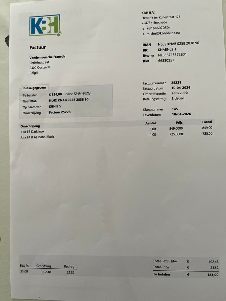 Koffie apparaat, Ophalen, Nieuw