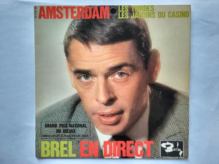 Jacques Brel Amsterdam De timides Les jardins du casino 45T, Cd's en Dvd's, Vinyl | Overige Vinyl, Gebruikt, Overige formaten