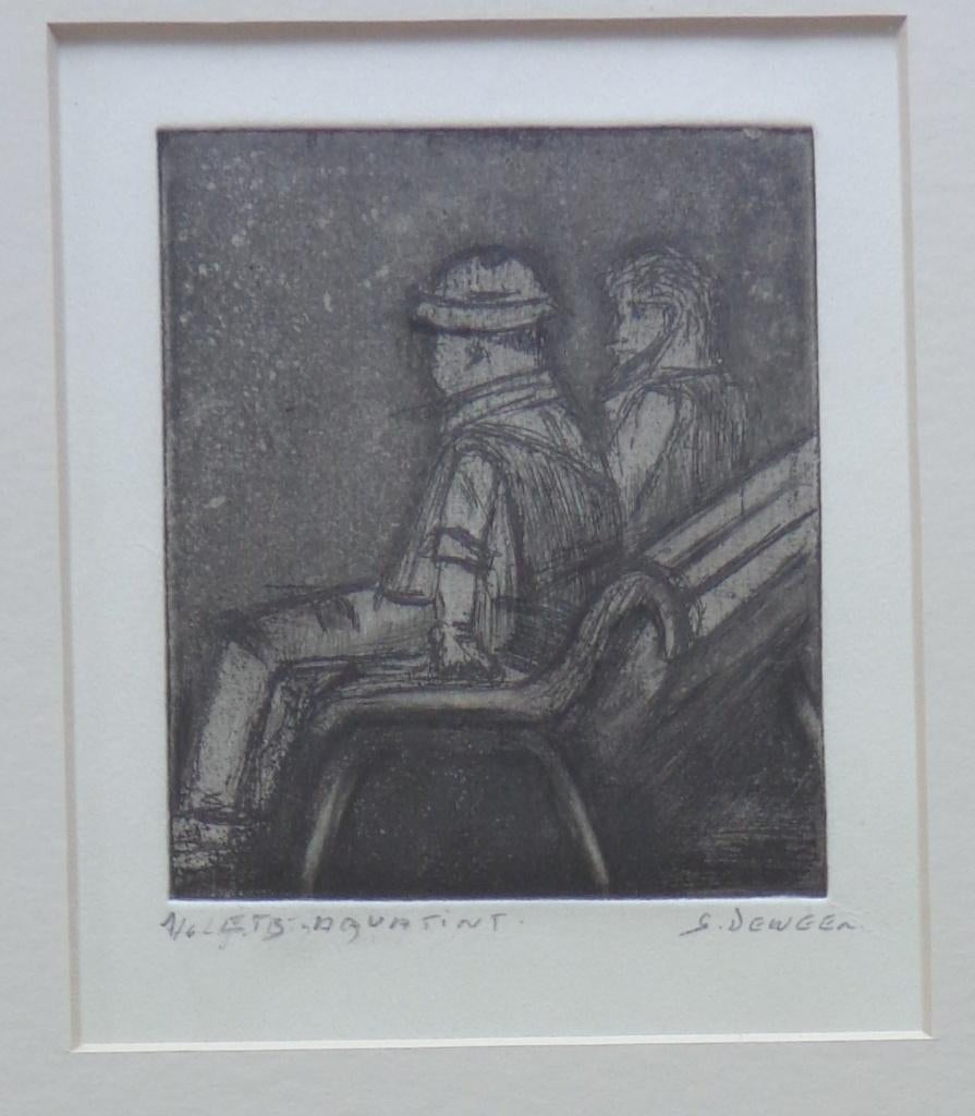 GERARD DEWEER / ZITTEND KOPPEL / ZW-W ETS / 42x32cm / KADER, Enlèvement ou Envoi