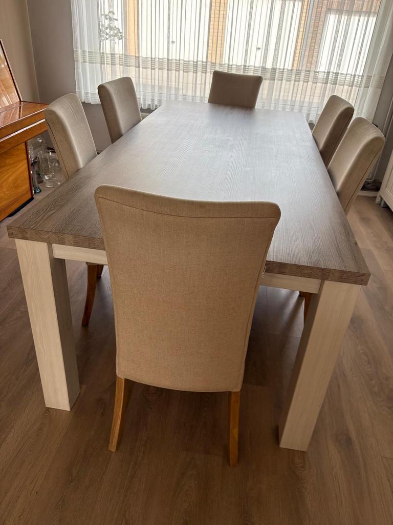 Eettafel met 5 stoelen, Enlèvement, Comme neuf, Recht hoekje, 6 à 8 chaises