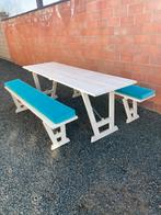 Houten tafel met twee banken, Ophalen, Gebruikt, Inklapbaar