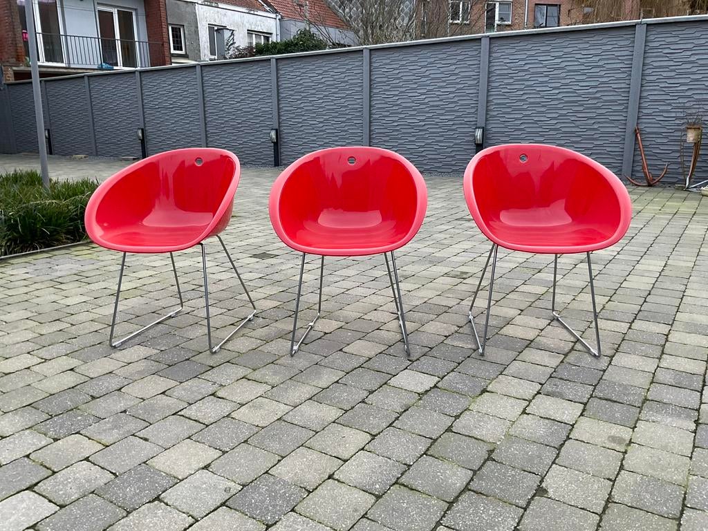 3 gliss 920 design Pocci & Dondoli stoelen / coca cola, Huis en Inrichting, Stoelen, Gebruikt, Drie, Kunststof, Rood, Ophalen