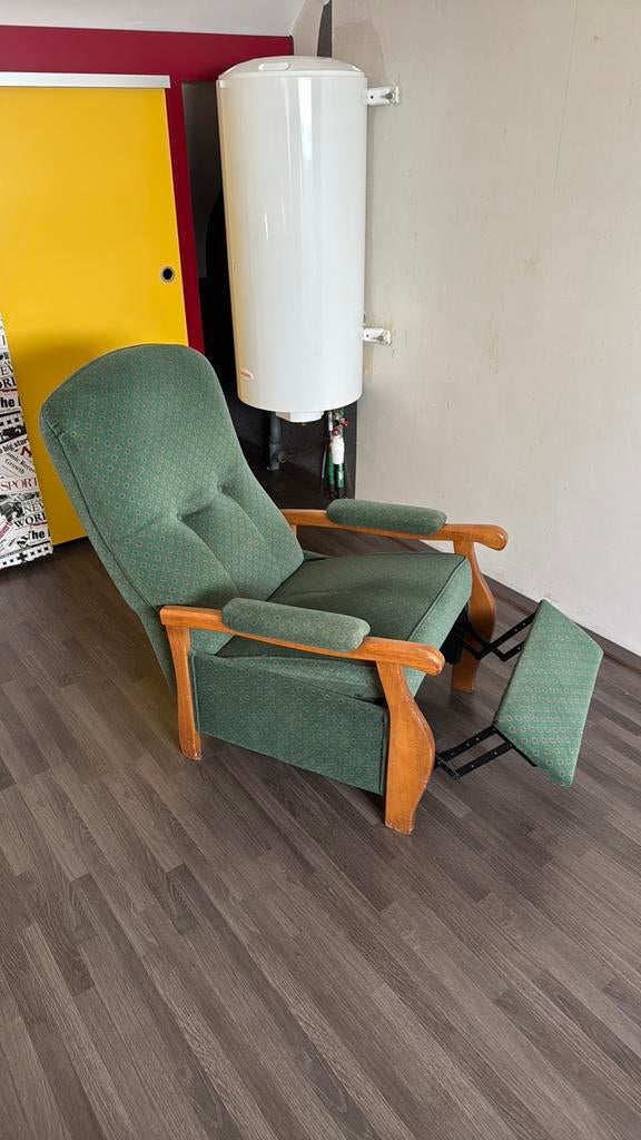 Fauteuil relax vintage en velours, Ophalen, Gebruikt