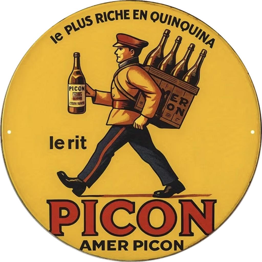Metalen reclamebord Picon Amer rond - retro vintage mancave, Verzamelen, Merken en Reclamevoorwerpen, Nieuw, Reclamebord, Ophalen of Verzenden