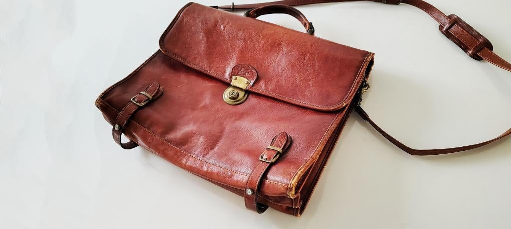 Cartable Vintage TEXIER – Cuir Véritable  (Complet avec Clé), Enlèvement, Utilisé, Sac à bandoulière, Cuir