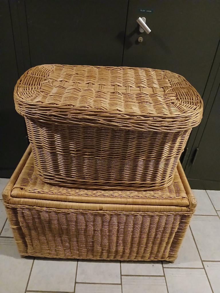 2 RIETEN MANDEN - 1 rechthoekige + 1 ovale mand, Ophalen, Gebruikt