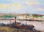 LEBOURG - Huile sur panneau - Bateaux à Rouen, Envoi