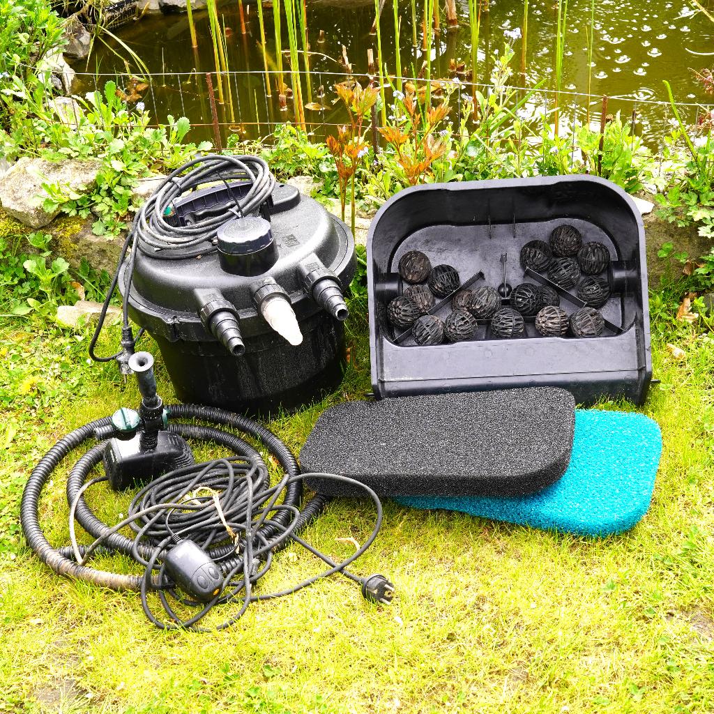 Filtre étang BioPressure II 3000 PlusSet UBBINK + fontaine, Jardin & Terrasse, Accessoires pour étangs, Utilisé, Filtre de bassin