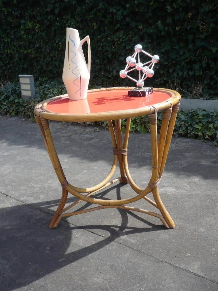 Knap vintage bamboe salontafel bijzettafeltje plantentafel, Ophalen, Minder dan 55 cm, Gebruikt, Vintage boho