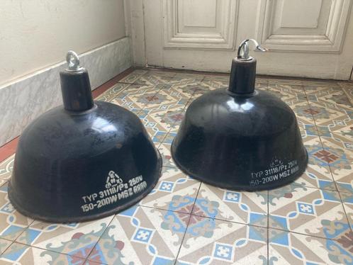 Industriële fabriekslamp lamp, Huis en Inrichting, Lampen | Lampenkappen, Gebruikt, 25 tot 50 cm, Rond, Zwart, Ophalen