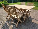 Gloster tuintafel en stoelen, Jardin & Terrasse, Tables de jardin, Comme neuf, Rectangulaire, Bois, Enlèvement