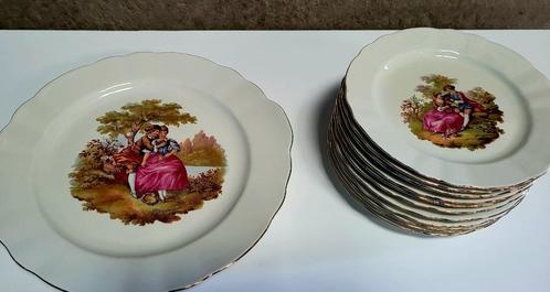 9 Brocante gebaksbordjes en taartschaal, Antiek en Kunst, Curiosa en Brocante, Verzenden