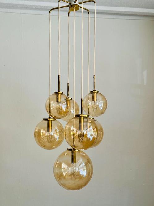 Vintage cascade hanglamp Glashutte Limburg jaren 60/70, Huis en Inrichting, Lampen | Kroonluchters, Zo goed als nieuw, Ophalen