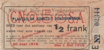 Notgeld 1/2 frank Dendermonde 1916 beschikbaar voor biedingen