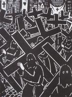 Houtsnede Frans Masereel: VEURNE: De Boetprocessie (2), Verzamelen, Verzenden, 1940 tot 1960, West-Vlaanderen