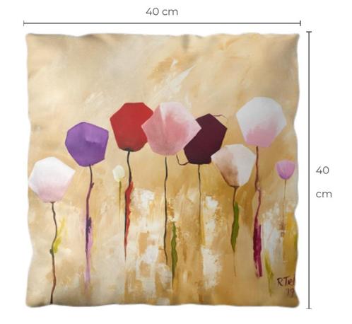 Katoenen kussen 'Tulpen' 40x40 cm., Huis en Inrichting, Woonaccessoires | Kussens, Nieuw, Bruin, Vierkant, Verzenden