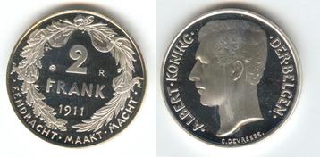 Belgique : 2 francs 1911 VL en argent (ÉPREUVE) + BATAILLE D, Monnaie en vrac, Argent, Argent, Envoi