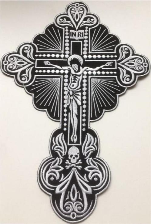 INRI Kruis Jezus stoffen opstrijk patch embleem #1, Motoren, Accessoires | Overige, Nieuw, Verzenden