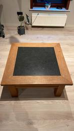 Massief eiken salontafel 84,5cm met arduinen tegel en schuif, Minder dan 50 cm, Gebruikt, Eikenhout, Ophalen