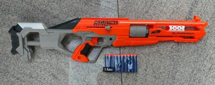 NERF N-Strike Elite Accustrike AlphaHawk + 10 nerf-kogels, Kinderen en Baby's, Speelgoed | Buiten | Actiespeelgoed, Zo goed als nieuw
