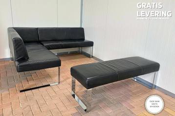 GRATIS LEVERING HEEL BE Echt Leer Eet Hoekbank met Hocker beschikbaar voor biedingen