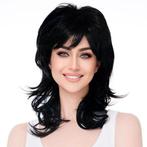 Pruik schouderlang zwart haar in lagen, Envoi, Neuf