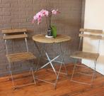 Tuintafeltje En Twee stoelen / Uit Hard Hout En Metaal, Tuin en Terras, Tuintafels, Ophalen, Zo goed als nieuw, Rond, Hout