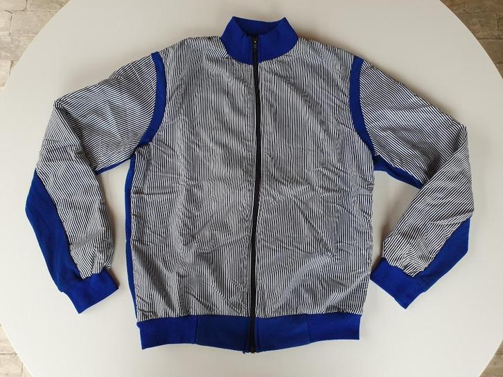 Vintage blauw-witte wielerjas (Wal-Mar Sport, W.M.S, maat 4), Sport en Fitness, Wielrennen, Gebruikt, Kleding, Ophalen of Verzenden