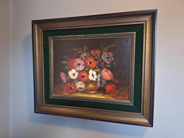 schilderij Pot met bloemen - A Deman, Antiquités & Art, Art | Peinture | Classique, Enlèvement