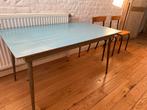 Retro kindertafel (blauw/staal/tubax), Huis en Inrichting, Tafels | Eettafels, Ophalen, Zo goed als nieuw