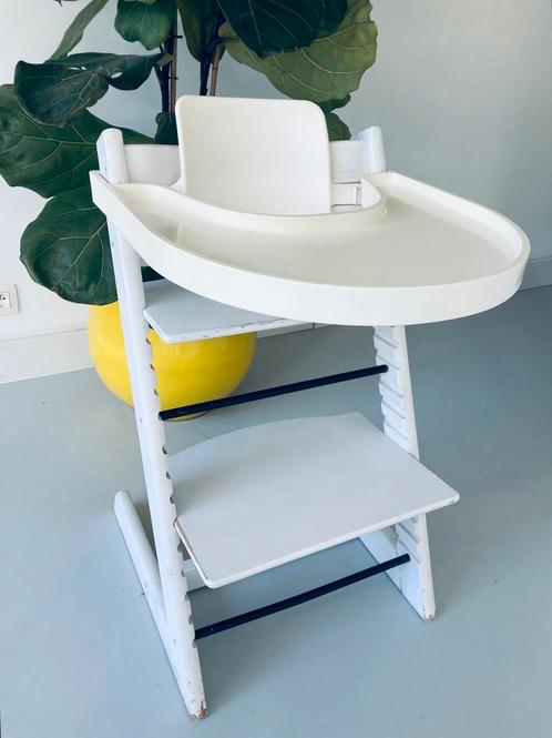 Stokke tripp trapp met tray, beugel en zitsteun, Kinderen en Baby's, Kinderstoelen, Gebruikt, Meegroeistoel, Afneembaar eetblad