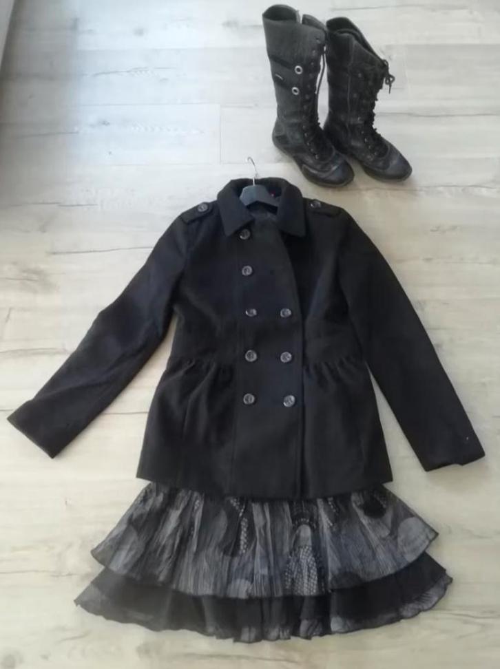 Set winterjas + rok + laarzen, Kleding | Dames, Rokken, Zo goed als nieuw, Maat 36 (S), Zwart, Ophalen of Verzenden