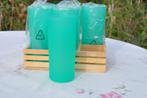 6 verres limonade plastique vert dans bac en bois, Enlèvement ou Envoi, Neuf, Autres matériaux, Verre ou Verres