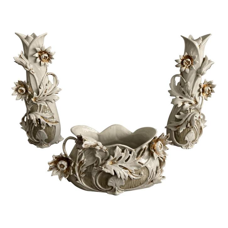 Unieke Antieke 3-Delige Vasenset – Rococo Stijl (1902), Antiquités & Art, Antiquités | Céramique & Poterie, Enlèvement