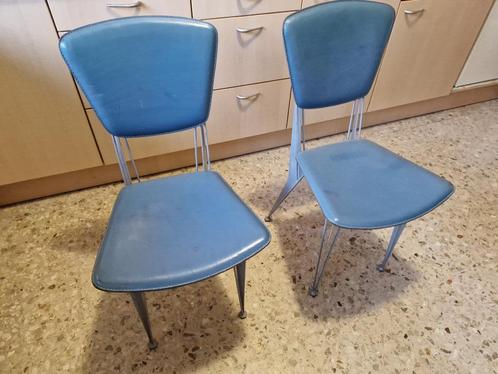 2 stoelen design Fasem T38, Maison & Meubles, Chaises, Deux, Cuir, Métal, Bleu, Enlèvement