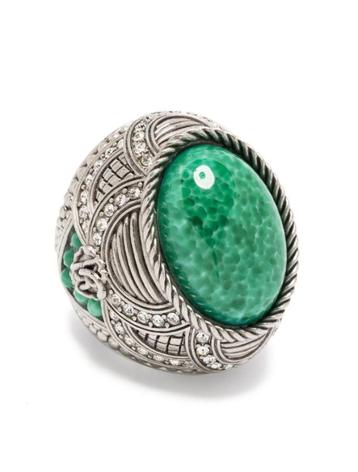 Statement Roberto Cavalli ring met kristal en groene stenen