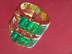 Gouden ring met 3 smaragden 3,00kt, certificaat ALGT, Ophalen of Verzenden, Dame of Heer, Met edelsteen, Goud