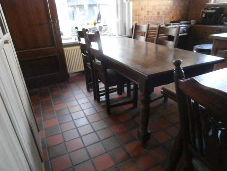 Eiken keukentafel met 6 stoelen., Huis en Inrichting, Tafels | Eettafels, Gebruikt, Vijf personen of meer, Rechthoekig, Eikenhout
