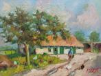 3 Schilderijen M.VAN DEN BEMPT  "Boerderij", Ophalen of Verzenden