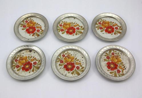 Zes vintage onderzetters antiek porselein bloemen hoge rand, Huis en Inrichting, Woonaccessoires | Onderzetters, Gebruikt, Glas of Kopje